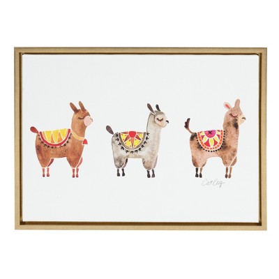 18" x 24" Sylvie Alpacas Framed Canvas Art Gold - Kate and Laurel