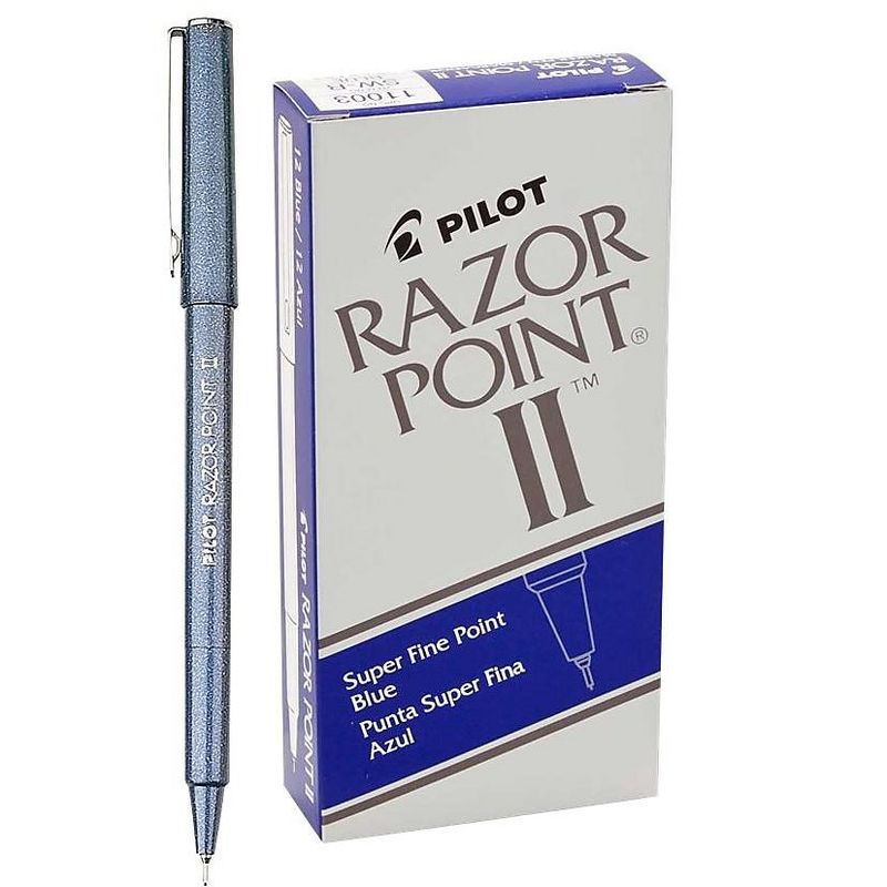 Pilot Razor Point II Super Fine Marker Pen Blue Ink .2mm Dozen 11003, 3 of 4