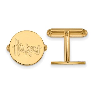 Black Bow Jewelry 14k Yellow Gold Nebraska Cornhuskers NCAA Cuff Links - 1 of 3