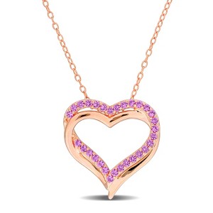 EVERLY JEWELRY | Rose Plated Sterling Silver 1/2ct TGW Created Pink Sapphire Crossover Heart Pendant with Chain, 18 inc - 1 of 4