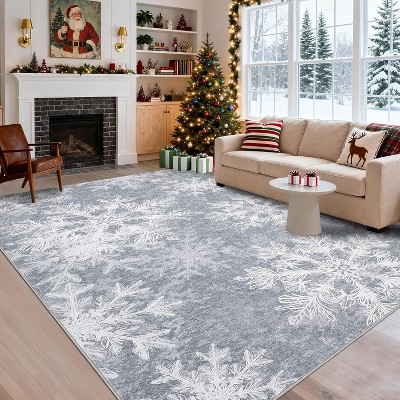 Christmas Area Rugs for Living Room Bedroom Washable Rug Xmas Snowflakes Rug Indoor Floor Carpet