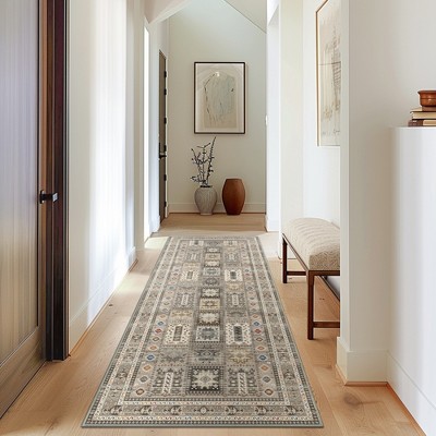 ABYNOW Washable Area Rug – Soft Low-Pile Non-Slip Carpet for Living Room, Bedroom, and Office,2X5FT, Brown