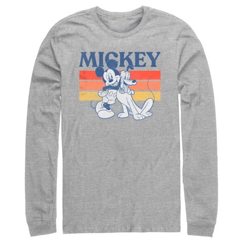 Men's Mickey & Friends Retro Pluto and Mickey Mouse Long Sleeve Shirt -  Athletic Heather - 2X Large