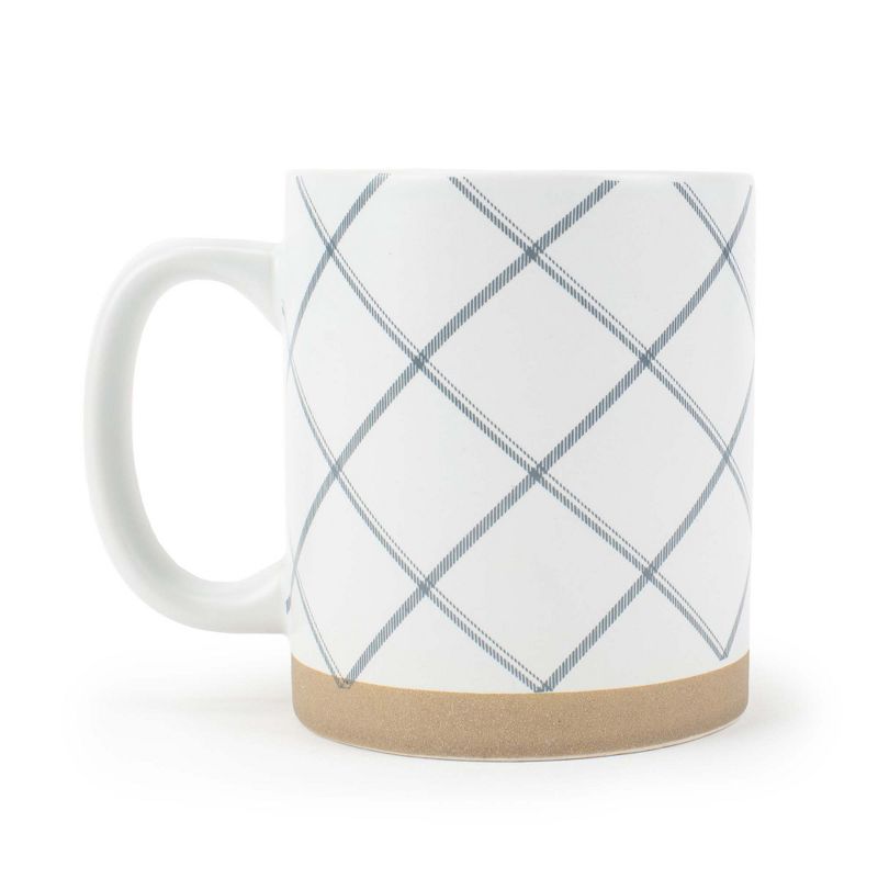 Elanze Designs Modern Plaid Raw Clay Bottom White 16 ounce Ceramic Coffee Mugs Set of 4, 2 of 6