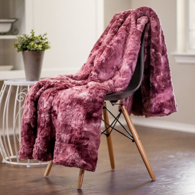 Dark Rose Faux Fur Reversible Sherpa Throw Blanket