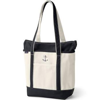 LANDS' END Canvas Tote Bag With Embroidered Name Claire & Zippered  Top-Size M