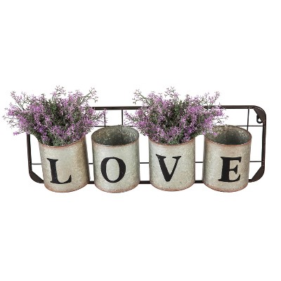 Evergreen Galvanized Metal Wall Pockets "LOVE"