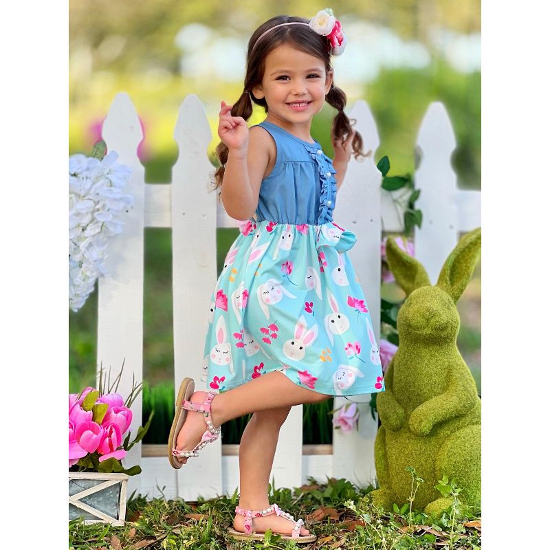Bunny Bows Chambray Easter Dress - Mia Belle Girls, 3 of 6