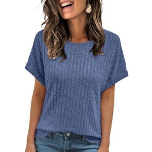 Women's 2025 Summer Tunic Top Short Sleeve Crew Neck Business Casual Blouse Regular Fit Shirts - 1 of 4