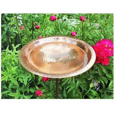 16" Hammered Copper Birdbath Bowl with Metal Stake