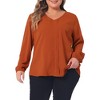 Agnes Orinda Women's Plus Size Work Dressy Casual Pleated V Neck Long Sleeve Blouses - 2 of 4