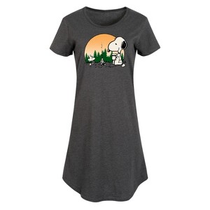 Women's Peanuts Campfire Mugs Graphic T-shirt Dress - Heather Charcoal - 3X - 1 of 4