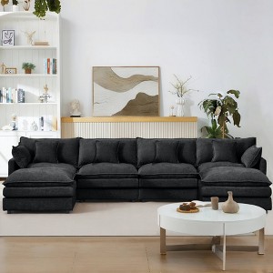 GDFStudio Oshan 130.71" Modern 4-Seater Wooden Chenille Upholstered Sectional Sofa with Movable Ottomans - 1 of 4