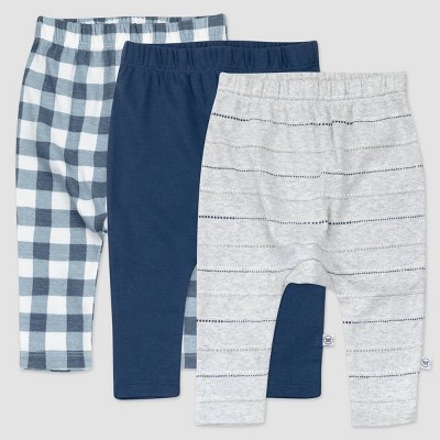 Image of Honest Baby Boys' 3pk Organic Cotton Painted Buffalo Cuff-Less Harem Pull-On Pants - Navy/Gray 3-6M