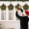 4 Pcs 15 inch Xmas Wreath Kitchen Cabinet Decorations with Norfolk Pine Red Ribbon Pine Cones Artificial Hanging Garlands - 3 of 4