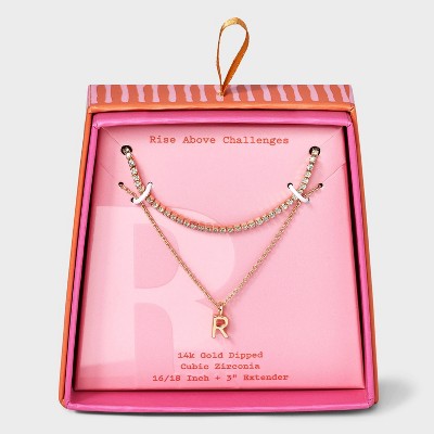 14K Gold Dipped Cubic Zirconia Initial Necklace Set 2pc - A New Day™ Gold
