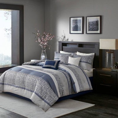 Navy and Gray Geometric Jacquard Queen Comforter Set