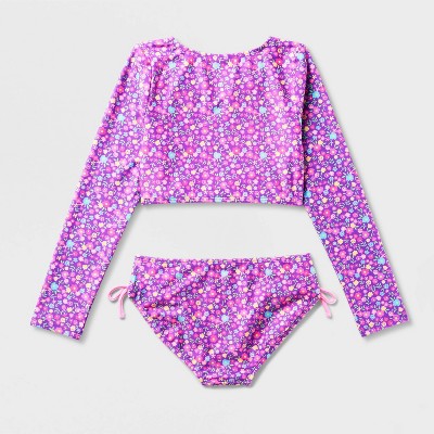 Girls' Ditsy Floral Long Sleeve Bikini Set - Cat & Jack™ Purple S : Target