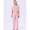 INSPIRE CHIC Womens Silky Pajama Sets Soft Lounge Sets Summer Pajamas Satin Short Sleeve V-neck - 4 of 4
