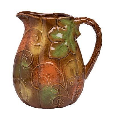 Transpac Ceramic 9 in. Brown Harvest Woodland Greens Pitcher