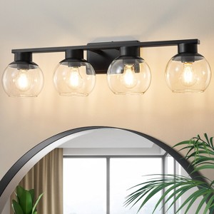 POWLIG 29.53-in 4-Light Black Bathroom Vanity Light with Clear Glass Shades, Bulbs not Included - 1 of 4