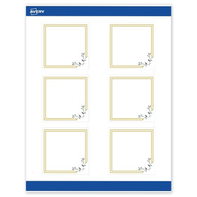 Avery 3" x 3" Labels, Gold Double Border with Florals, 60 ct
