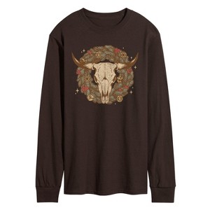 Men's - Instant Message - Cow Skull Wreath Long Sleeve Graphic T-Shirt - 1 of 3