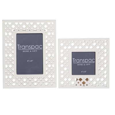 Transpac Wood 9.05 in. White Everyday Die-Cut Pattern Frames Set of 2