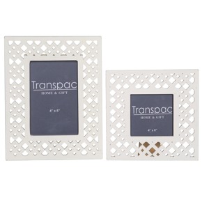 Transpac Wood 9.05 in. White Everyday Die-Cut Pattern Frames Set of 2 - 1 of 2