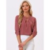 INSPIRE CHIC Women's Work Office Keyhole Pleated Front Ruched 3/4 Sleeve Chiffon Blouse - 2 of 4
