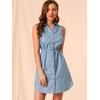 Allegra K Women's Collar Button Down Tie Waist Mini Chambray Shirt Dress - 2 of 4
