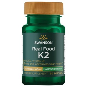 Swanson Vitamin K2 Supplements, Promotes Cardiovascular & Bone Health, Helps Support Blood Sugar Balance In Women, 30 Softgels pills - 1 of 2