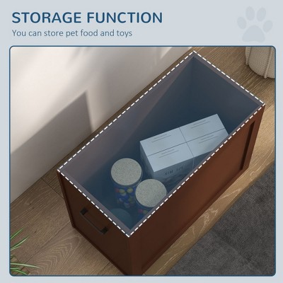 Brown Elevated Dog Feeder with Stainless Steel Bowls and Storage
