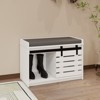 KTMBDW Shoe Storage Bench Entryway, Shoe Cabinet Bench with 2 Sliding Barn Door & Cushion, Modern Design Shoe Organizer for Hallway, White - 3 of 4