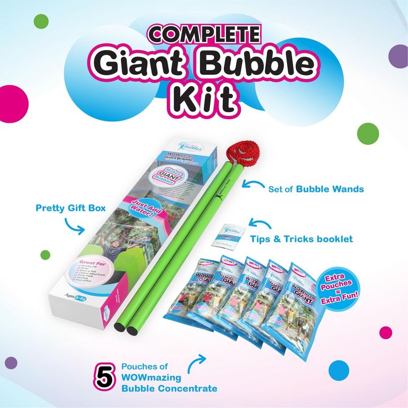 South Beach Bubbles WOWmazing Giant Bubbles Kit Plus | Wand + 5 Packets Bubble Concentrate + Booklet, 1 of 5