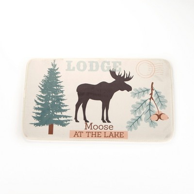 Lakeside Moose Bath Rug - Rustic Memory Foam Non-Slip Mountain Lodge Bathroom Decor