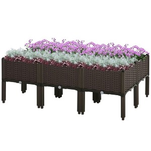 Resenkos Patio Planting Bed, Raised Garden Bed,6 Piece Raised Garden Bed with Legs, Self-Watering Planter Box Raised Bed, Brown - 1 of 4