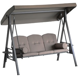 Outsunny Outdoor Patio 3-Person Steel Canopy Cushioned Seat Bench Swing with Included Side Trays & Padded Comfort - 1 of 4
