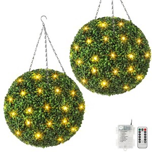Coucheta 16 in Artificial Plant Boxwood Ball, Artificial Topiary for Outdoors or Indoors with 30LED Light, All-Year Green Faux Boxwood Balls - 1 of 4