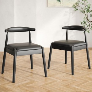 Sapphtopaz Mid-Century Modern Dining Chairs Set of 2, Woven Rope/PU Leather Kitchen Chairs with Solid Wood Legs - 1 of 4