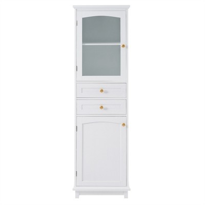 OUTSUPPLY Bathroom Storage Cabinet with Glass Doors, Free-Standing Cabinet with Drawers, Adjustable Shelves for Bathrooms, Living Rooms
