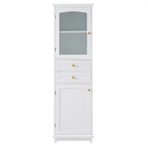 OUTSUPPLY Bathroom Storage Cabinet with Glass Doors, Free-Standing Cabinet with Drawers, Adjustable Shelves for Bathrooms, Living Rooms - 1 of 4