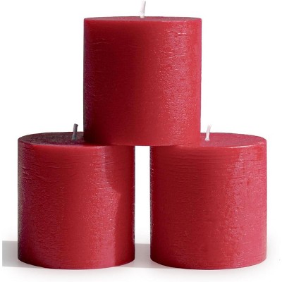 3x3 Pillar Candles Set of 3 - Rustic Unscented No Drip Bordeaux Candles for Home Decor, Weddings, Centerpieces