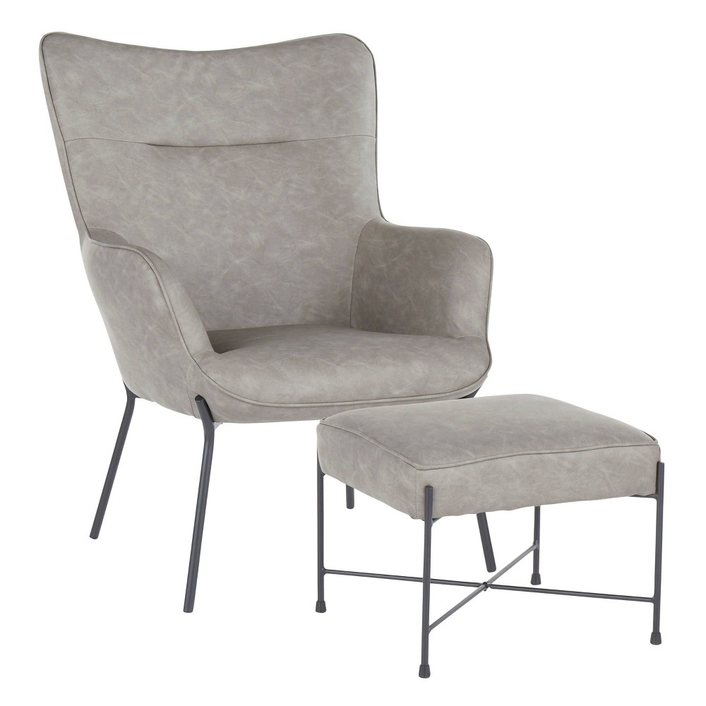 Photos - Chair Izzy Contemporary Lounge  and Ottoman Set Gray - LumiSource: Velvet U