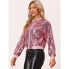 Allegra K Women's Sequin Sparkle Long Sleeve Cropped Length Zipper ...