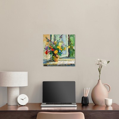 Vibrant Floral Vase by Window 16" x 16" Canvas Art