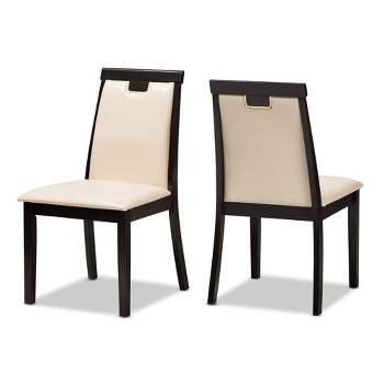 Set of 2 Evelyn Modern And Contemporary Faux Leather Upholstered And Finished Dining Chairs Dark Brown/ Beige - Baxton Studio