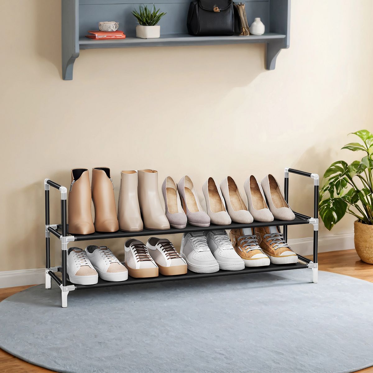 Slim 2-Tier Shoe Rack - Space-Saving Shoe Storage Solution for 8-10 Pairs