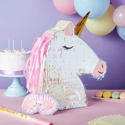 Large Iridescent Unicorn Pinata Kit with Pink Mane and Blindfold