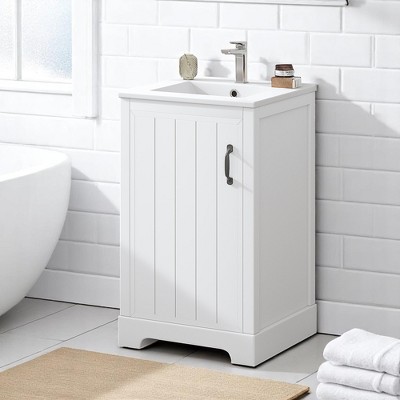 Mshliw 20" Bathroom Vanity with Ceramic Sink, Soft Close Door, Storage Rack and Adjustable Shelf